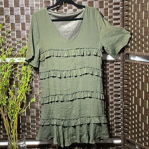 Tiered Mini Dress in Olive Green